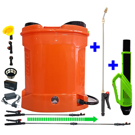 SET Pompa Stropit 12 Litri POMPINA, Electrica cu Acumulator, Vermorel ORANGE + ATOMIZOR + TIJA INOX 3M