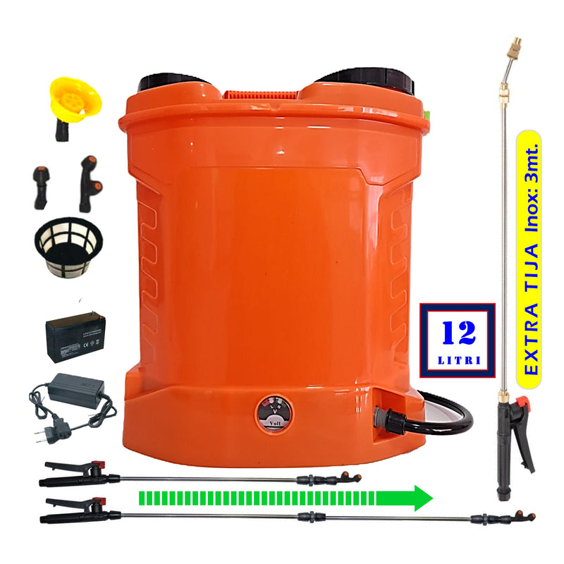 SEZONUL-OFERTELOR SET POMPINA Pompa Tratamente Pomi si Vie, Electrica cu Acumulator, 12 Litri, Vermorel ORANGE, tija extensibila 1m, + TIJA INOX Extensibila 3 Metri, +EXTRA Furtun si Maner