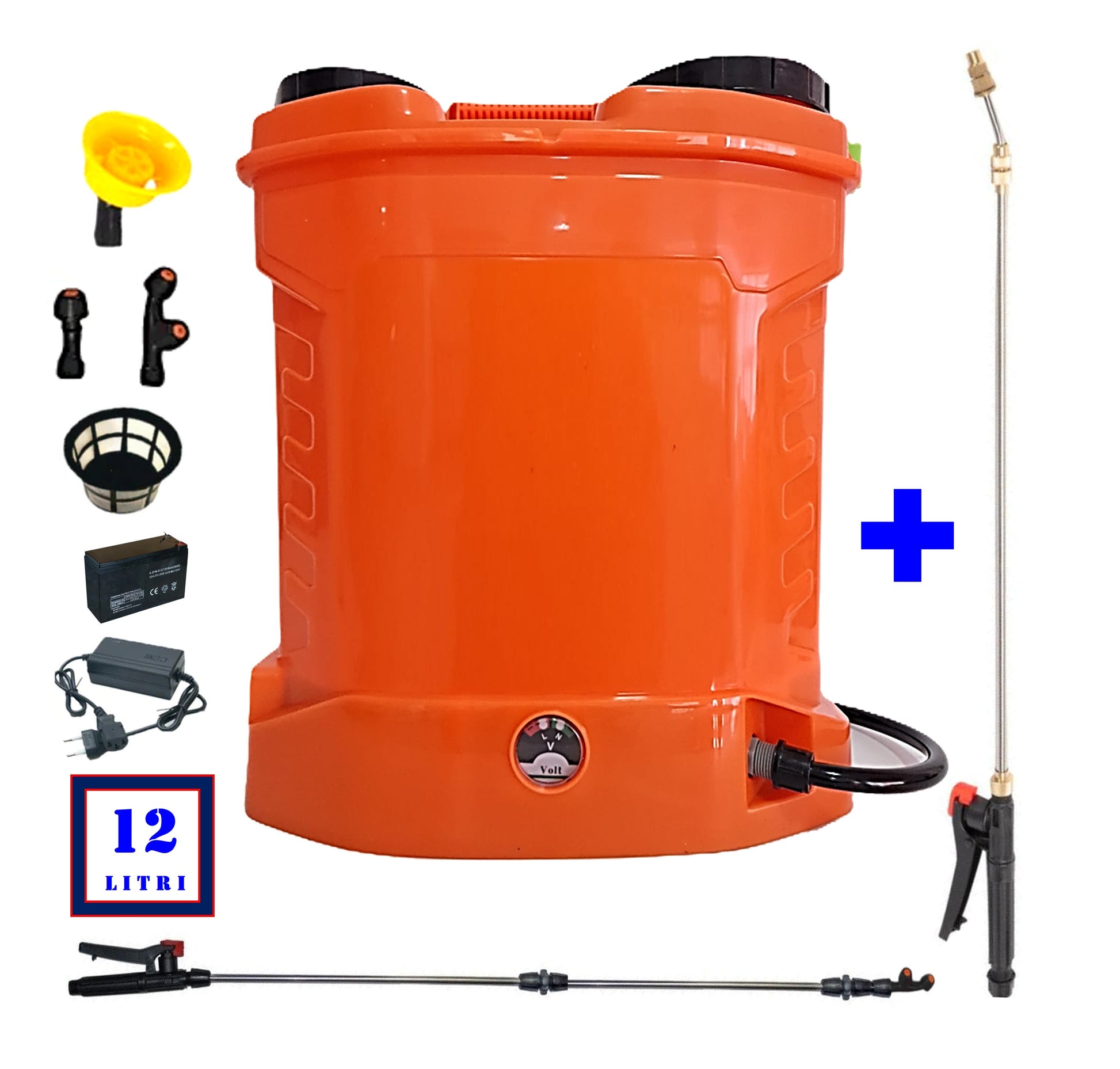 SEZONUL-OFERTELOR SET POMPINA Șprițuitor 12L, Electric cu Acumulator, Vermorel ORANGE, tija extensibila 1m, + TIJA INOX Extensibila 3 Metri + EXTRA Furtun si Maner