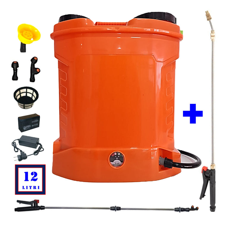 SEZONUL-OFERTELOR SET POMPINA Șprițuitor 12L, Electric cu Acumulator, Vermorel ORANGE, tija extensibila 1m, + TIJA INOX Extensibila 3 Metri + EXTRA Furtun si Maner