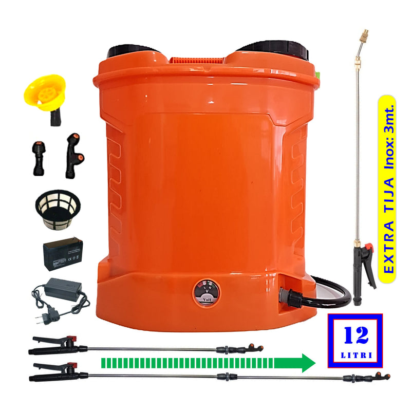 SEZONUL-OFERTELOR *BuzZ* SET POMPINA ȘPRIȚUITOR 12 LITRI cu ACUMULATOR, Vermorel ORANGE, tija extensibila 1m, + TIJA INOX Extensibila 3 Metri + EXTRA Furtun si Maner
