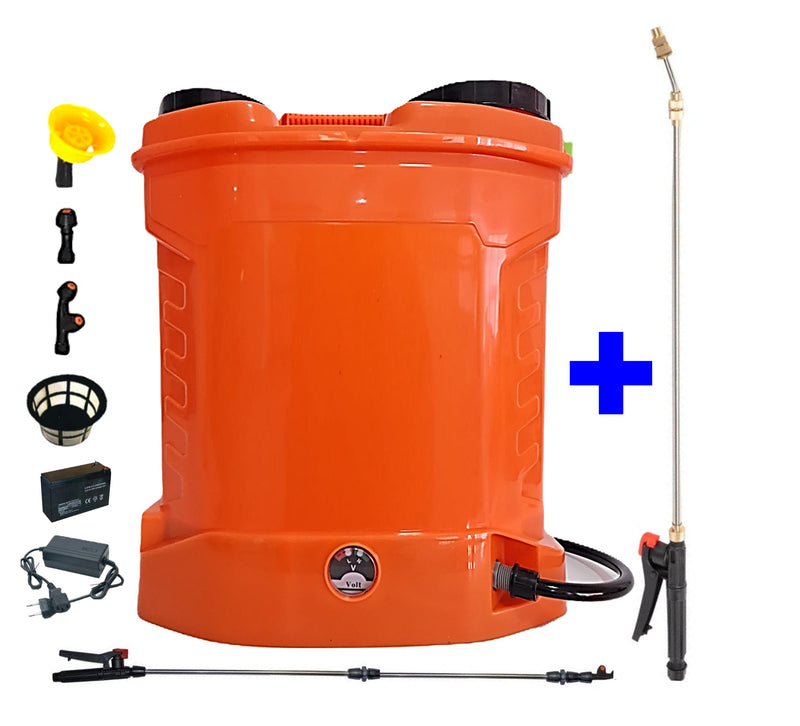 *BLACK-FRIDAY* SET POMPINA Șprițuitor 12 Litri, Electric cu Acumulator, ORANGE, tija extensibila 1m, + TIJA INOX Extensibila 3 Metri + EXTRA Furtun si Maner