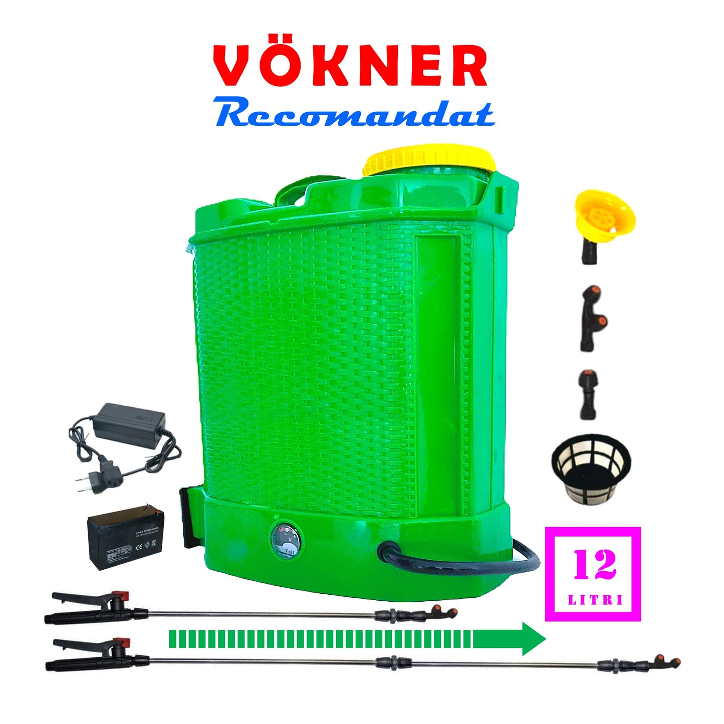*PROMO* Pompa de stropit cu acumulator 12L TURCOAZ-sau-VERDE Pandora, 3 duze incluse, Vermorel cu Regulator Presiune - VÖKNER Recomandat