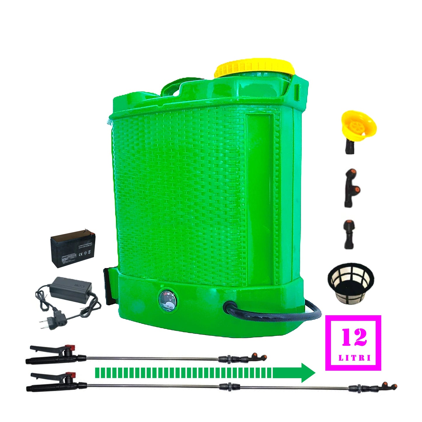 *PROMO* Pompa de stropit cu acumulator 12L TURCOAZ-sau-VERDE Pandora, 3 duze incluse, Vermorel cu Regulator Presiune - VÖKNER Recomandat