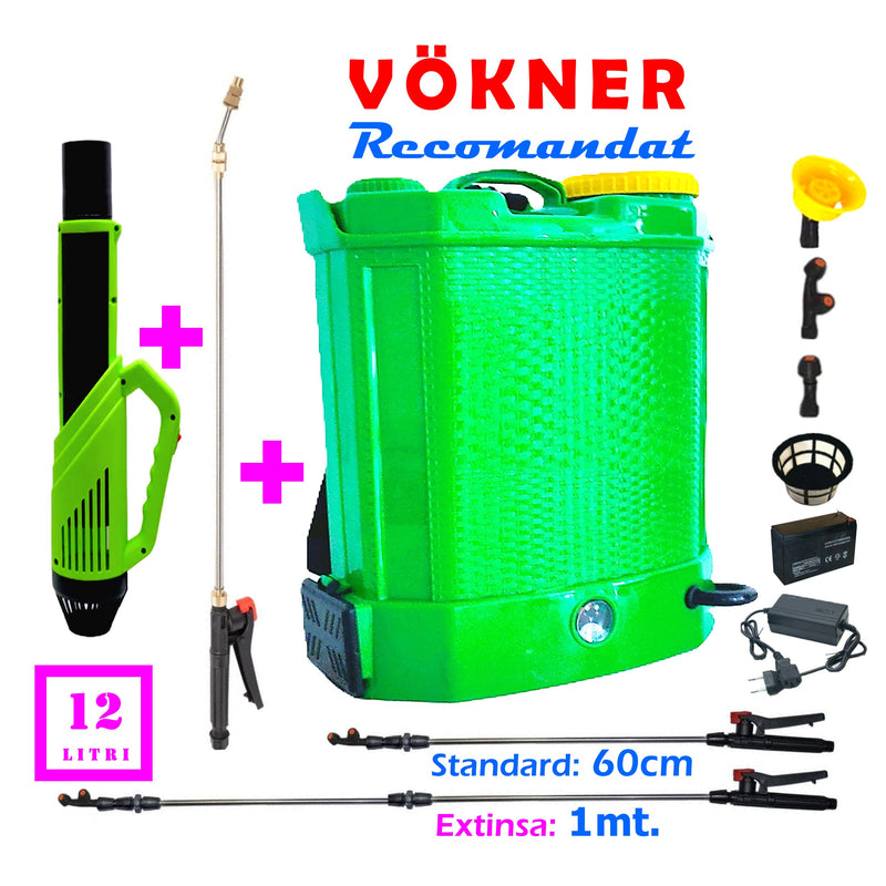 Set Pompa de stropit cu acumulator VERDE 12L + Atomizor Pandora + Set Lance telescopica stropit pomi 3m, vermorel - VOKNER Recomandat