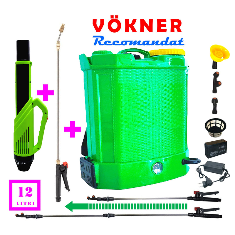*PROMO* Set Pompa de stropit cu acumulator 12L + Atomizor Pandora + Set Lance telescopica stropit pomi 3m, vermorel - VOKNER Recomandat