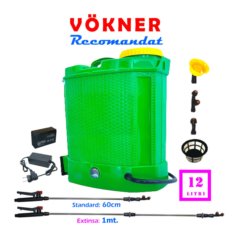 *PROMO* Pompa de stropit cu acumulator 12L VERDE Pandora, 3 duze incluse, Vermorel cu Regulator Presiune - VÖKNER Recomandat