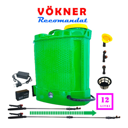 Pompa de stropit cu acumulator 12L, VERDE Pandora, 3 duze incluse, Vermorel cu Regulator Presiune - VÖKNER Recomandat