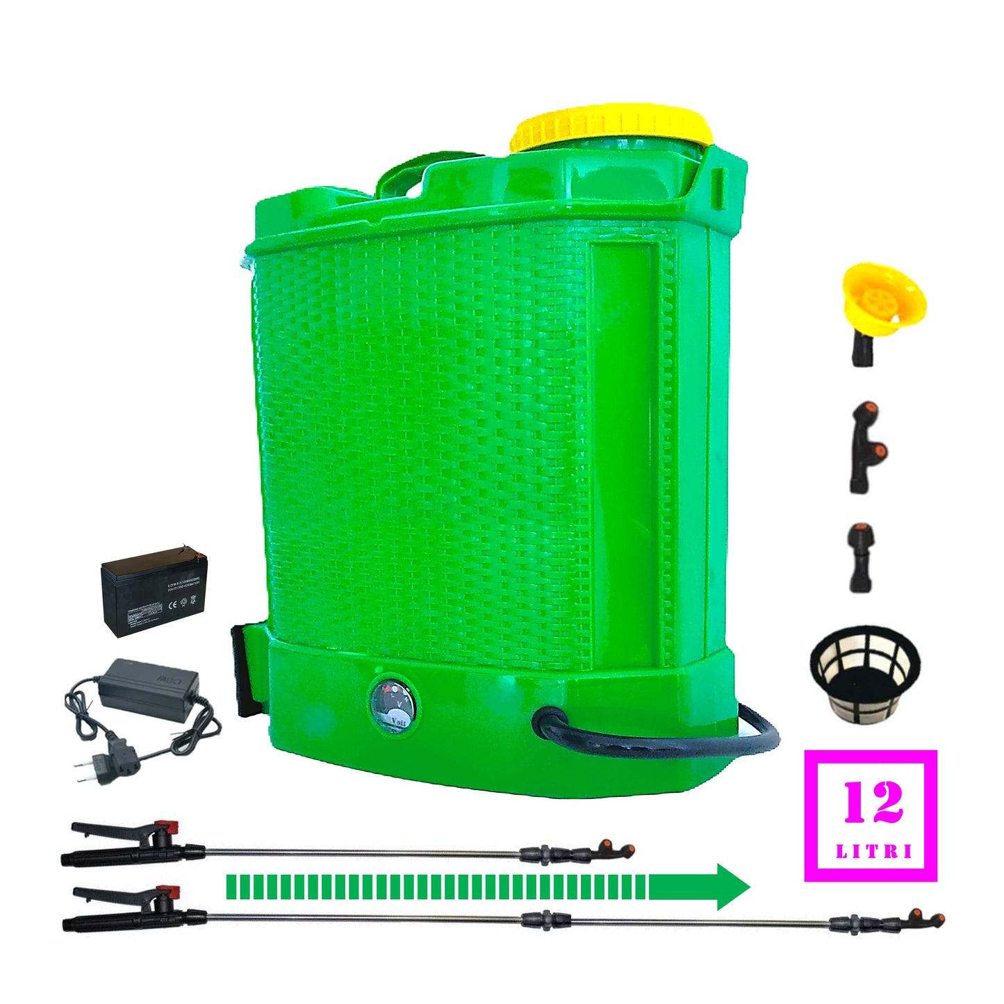 Pompa de stropit cu acumulator 12L, VERDE Pandora, 3 duze incluse, Vermorel cu Regulator Presiune - VÖKNER Recomandat