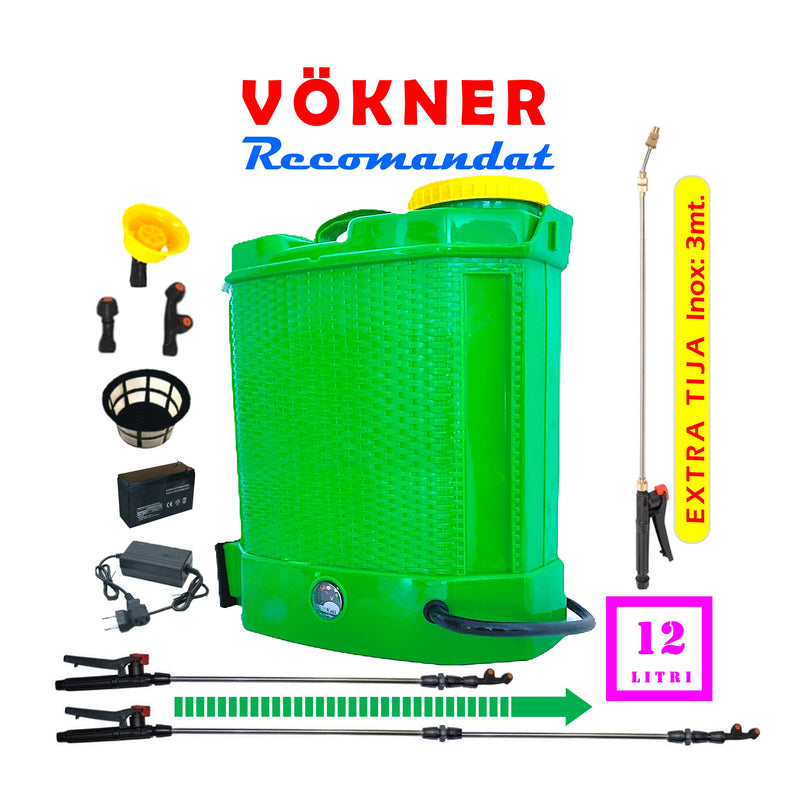 Set Pompa de stropit cu acumulator 12L VERDE Pandora + Set Lance telescopica stropit pomi 3m, vermorel - VOKNER Recomandat