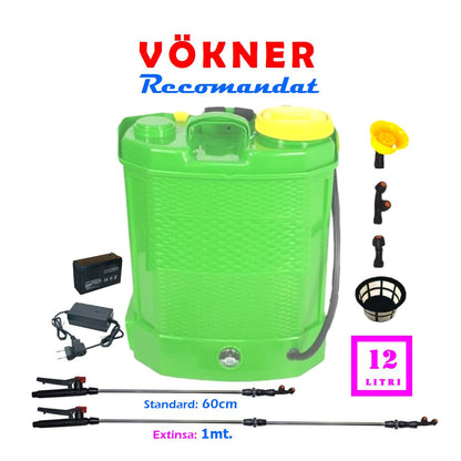 VARA-OFERTELOR *BuzZ* SET VÖKNER Șprițuitor 12 LITRI cu Acumulator, Vermorel TURCOAZ / VERDE, tija extensibila 1m, + TIJA INOX Extensibila 3 Metri + EXTRA Furtun si Maner