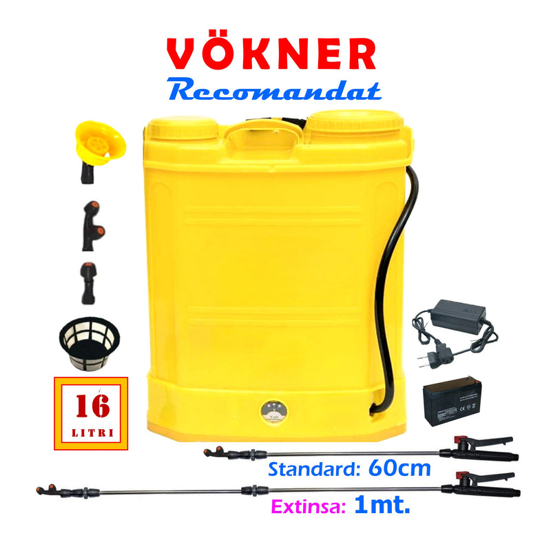 *PROMO* Vermorel Electric cu Acumulator, 16 Litri, GALBEN, tija extensibila 100cm, duze si incarcator incluse - VÖKNER Recomandat