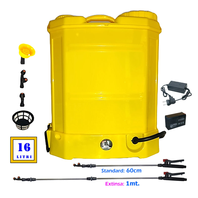 *PROMO* SET POMPINA Pompa 16L Tratamente Pomi-Vie cu Acumulator, Vermorel GALBEN, tija extensibila 1m, + TIJA INOX Extensibila 3 Metri, +EXTRA Furtun si Maner
