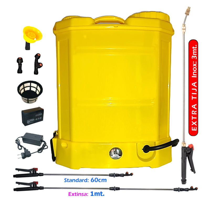 *PROMO* SET POMPINA Pompa 16L Tratamente Pomi-Vie cu Acumulator, Vermorel GALBEN, tija extensibila 1m, + TIJA INOX Extensibila 3 Metri, +EXTRA Furtun si Maner