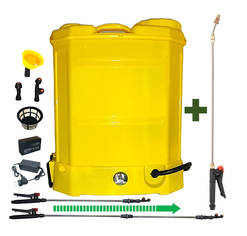 *PROMO* SET POMPINA Pompa 16L Tratamente Pomi-Vie cu Acumulator, Vermorel GALBEN, tija extensibila 1m, + TIJA INOX Extensibila 3 Metri, +EXTRA Furtun si Maner