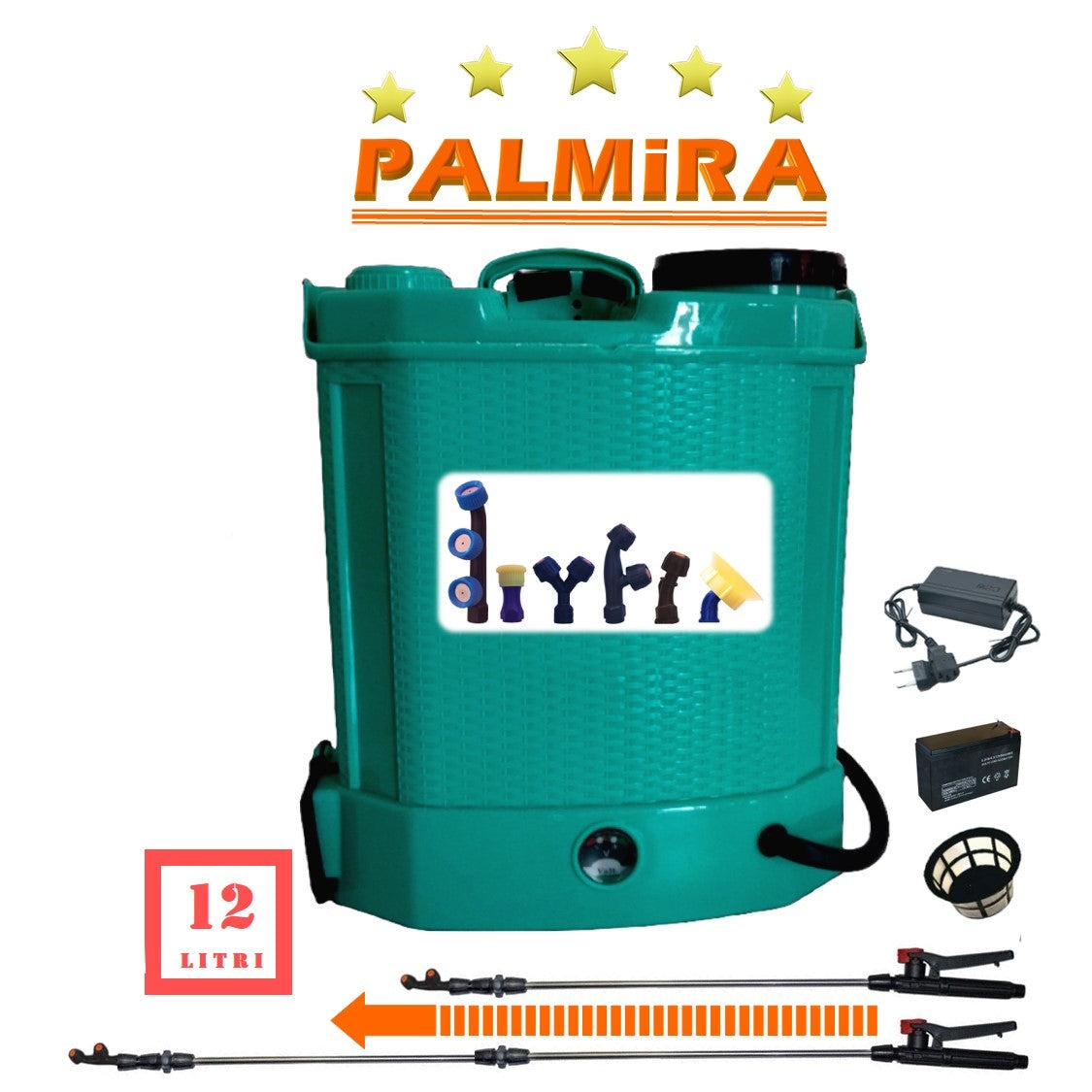  Pompa de stropit cu acumulator 12L PALMIRA, 6 DUZE, Vermorel Electric