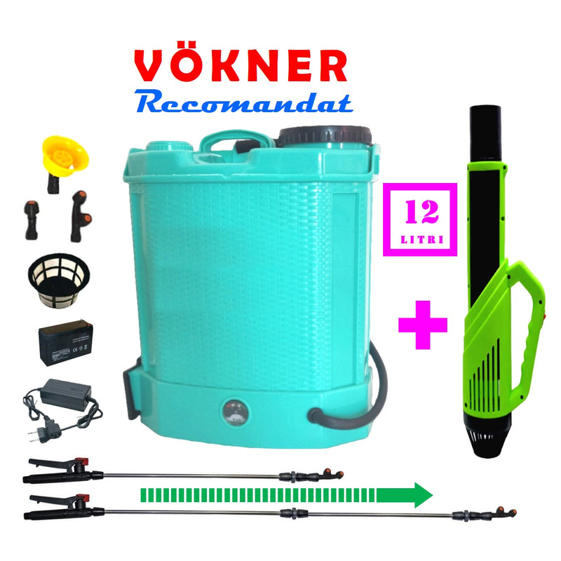 SET VÖKNER ATOMIZOR+VERMOREL Stropit Electric cu Acumulator 12 Litri, BLUE, tija extensibila 1 metru - VÖKNER Recomandat