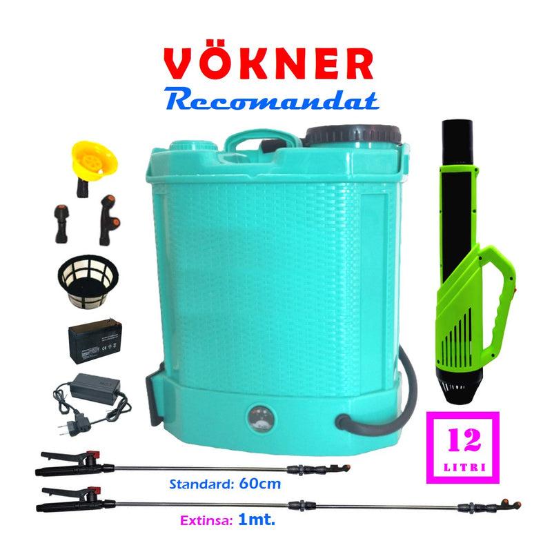 SET VÖKNER ATOMIZOR+VERMOREL Stropit Electric cu Acumulator 12 Litri, BLUE, tija extensibila 1 metru - VÖKNER Recomandat