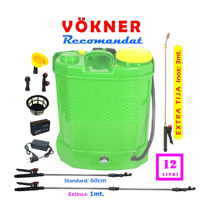 *BLACK-FRIDAY* *BuzZ* SET VÖKNER Șprițuitor 12L cu Acumulator, Vermorel VERDE, tija extensibila 1m, + TIJA INOX Extensibila 3 Metri + EXTRA Furtun si Maner