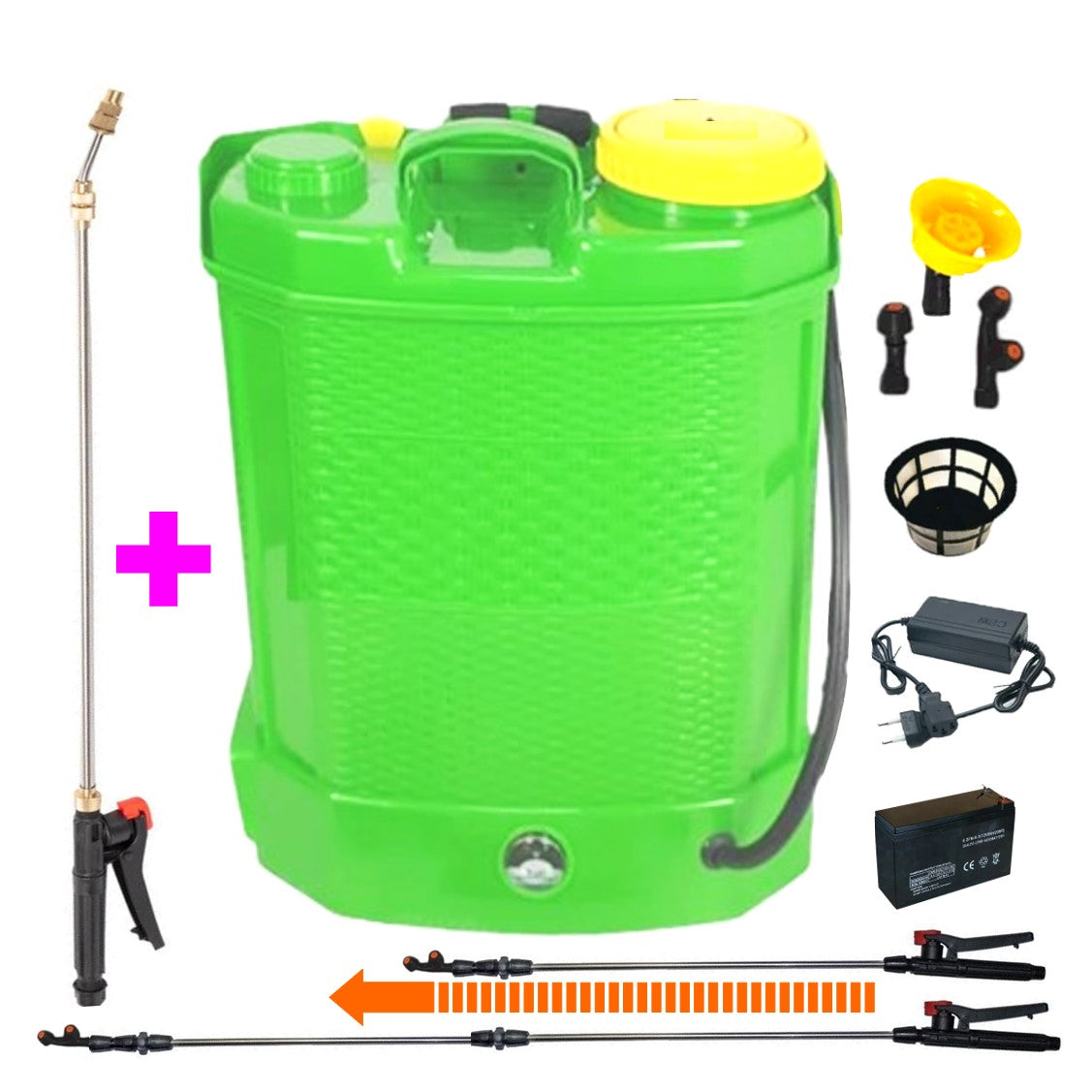 SEZONUL-OFERTELOR SET VÖKNER Pompa Stropit Electrica cu Acumulator, 12 Litri, Vermorel VERDE, tija extensibila 1m, + TIJA INOX Extensibila 3 Metri, +EXTRA Furtun si Maner