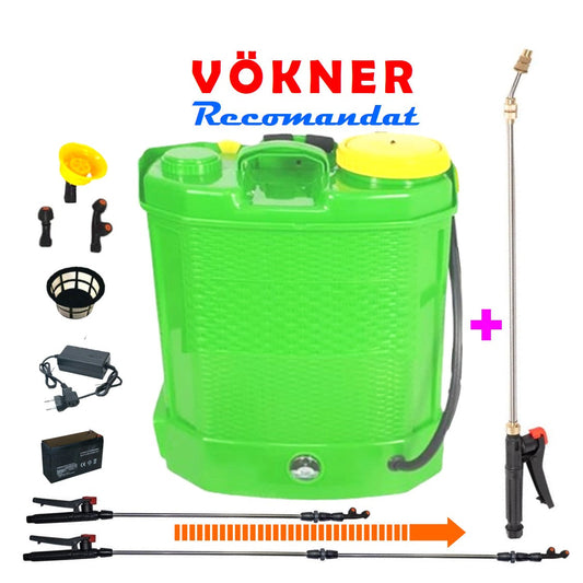 *BLACK-FRIDAY* SET VÖKNER Pompa Stropit Electrica cu Acumulator, 12 Litri, Vermorel VERDE, tija extensibila 1m, + TIJA INOX Extensibila 3 Metri, +EXTRA Furtun si Maner