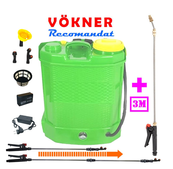 SEZONUL-OFERTELOR *PROMO* SET VÖKNER Pompa Stropit Electrica cu Acumulator, 12 Litri, Vermorel VERDE, tija extensibila 1m, + TIJA INOX Extensibila 3 Metri, +EXTRA Furtun si Maner