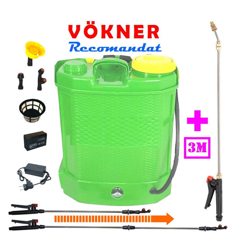 *BLACK-FRIDAY* *BuzZ* SET VÖKNER Șprițuitor 12L cu Acumulator, Vermorel VERDE, tija extensibila 1m, + TIJA INOX Extensibila 3 Metri + EXTRA Furtun si Maner