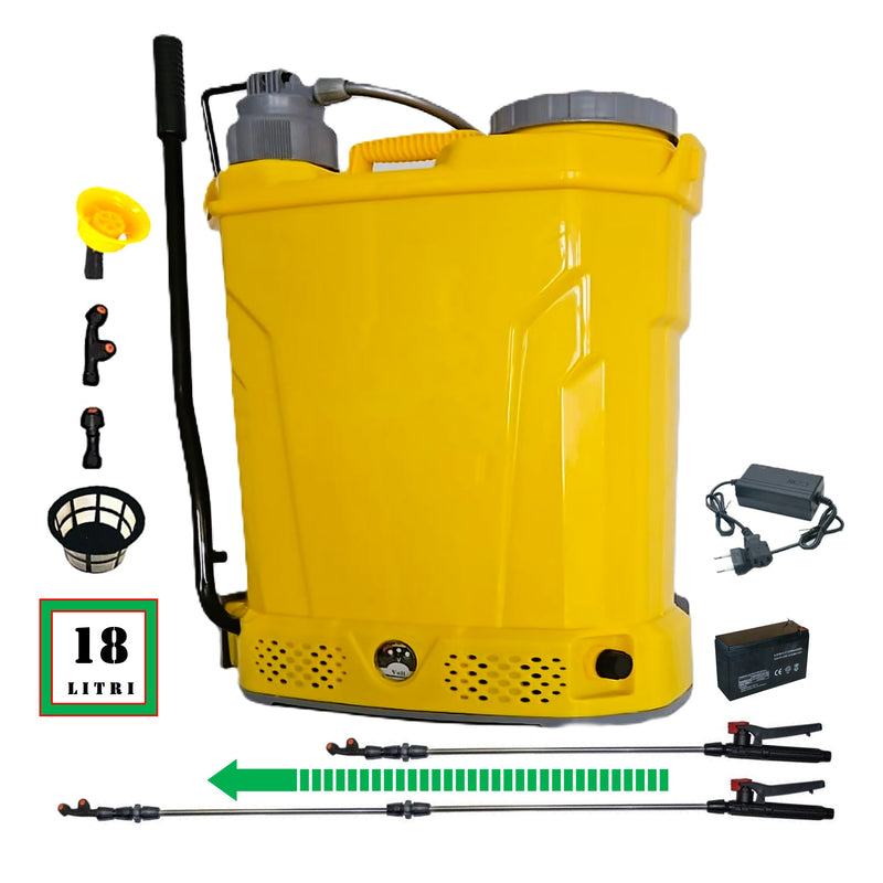 *BLACK-FRIDAY* SET POMPINA Șprițuitor 18 Litri, Electric cu Acumulator si Manual, GALBEN, tija extensibila 1m, + TIJA INOX Extensibila 3 Metri + EXTRA Furtun si Maner