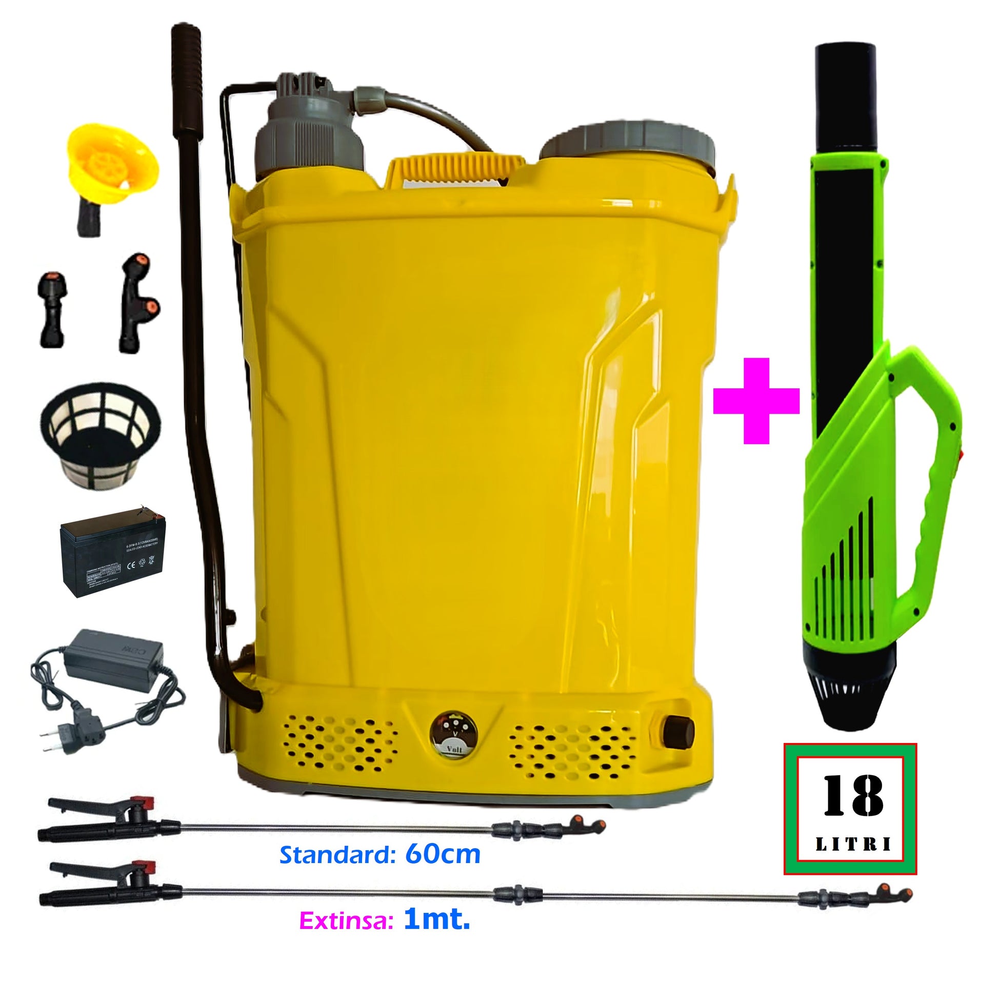 Pompa stropit 2-in-1 POMPINA, 18 Litri, Electrica cu Acumulator+Manuala, Vermorel GALBEN, +ATOMIZOR