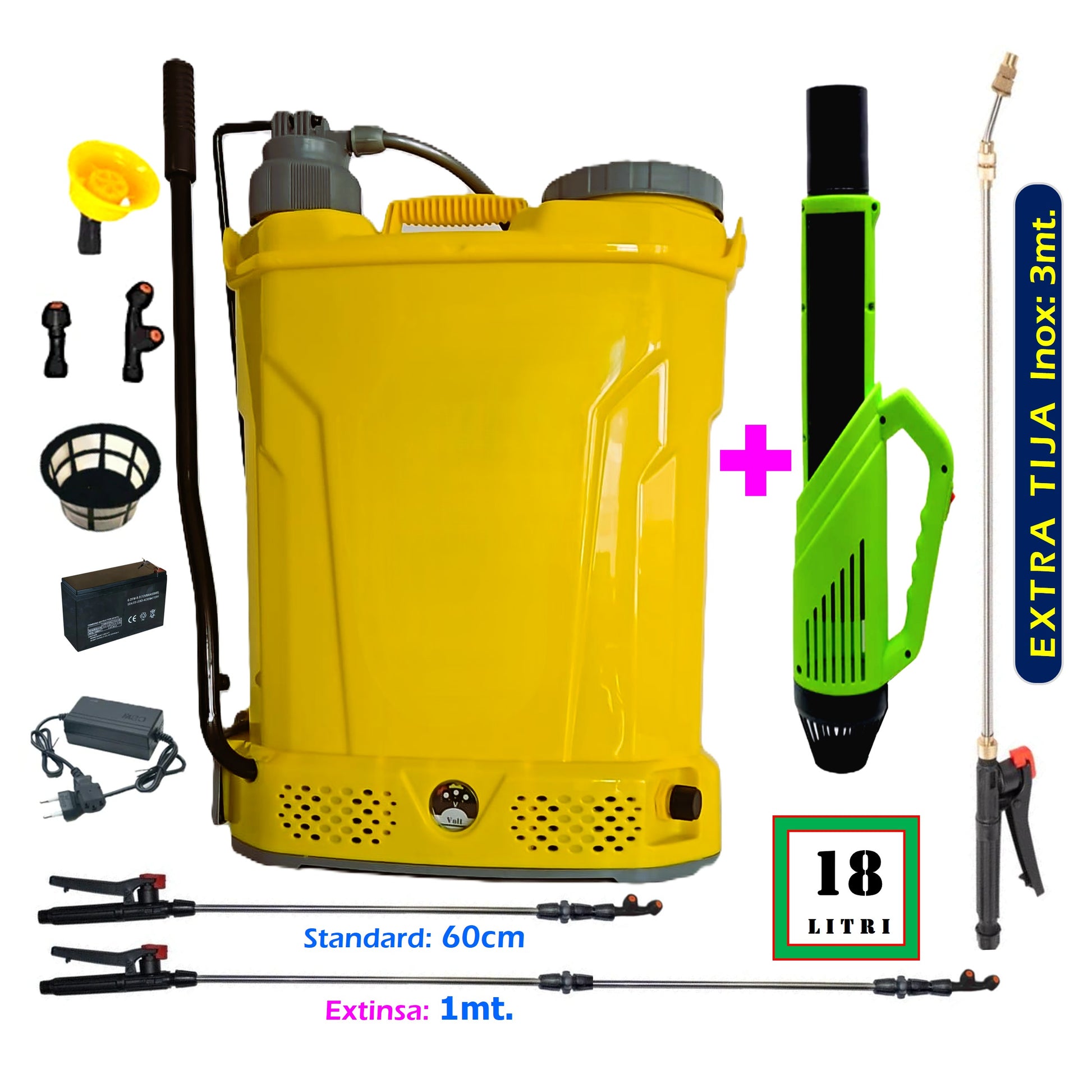 SEZONUL-OFERTELOR Pompa stropit 18L POMPINA (2-in-1), Acumulator+Manuala, Vermorel+ATOMIZOR+TIJA INOX 3m