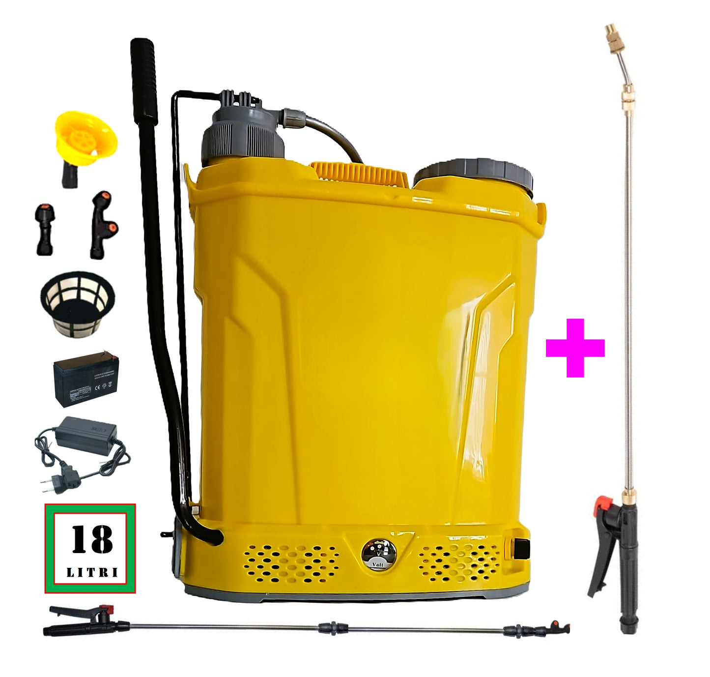 VARA-OFERTELOR *PROMO* SET POMPINA Pompa 18L Tratamente Pomi, Legume si Vie, cu Acumulator+Manuala, Vermorel GALBEN, tija extensibila 1m, + TIJA INOX Extensibila 3 Metri, +EXTRA Furtun si Maner