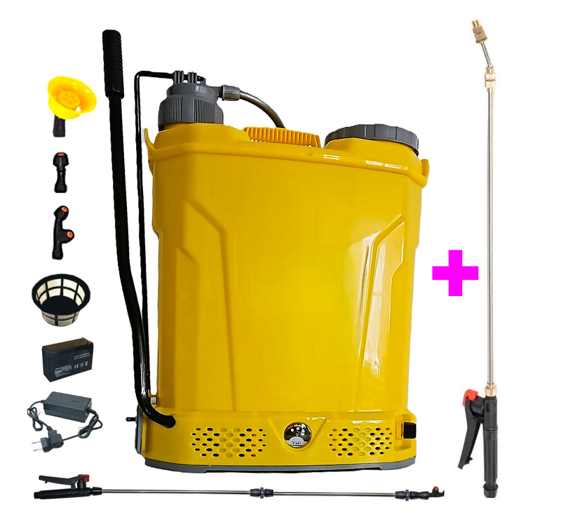*PROMO* SET POMPINA Vermorel 18L cu Acumulator si Manual, GALBEN, tija extensibila 1m, + TIJA INOX Extensibila 3 Metri, +EXTRA Furtun si Maner