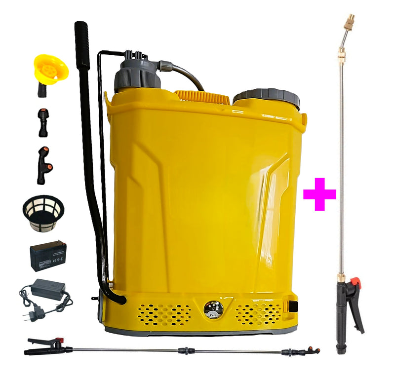 SEZONUL-OFERTELOR *PROMO* SET POMPINA Pompa acumulator+Manuala 18L, Tratamente Pomi si Vie, Vermorel GALBEN, tija extensibila 1m, + TIJA INOX Extensibila 3 Metri, +EXTRA Furtun si Maner