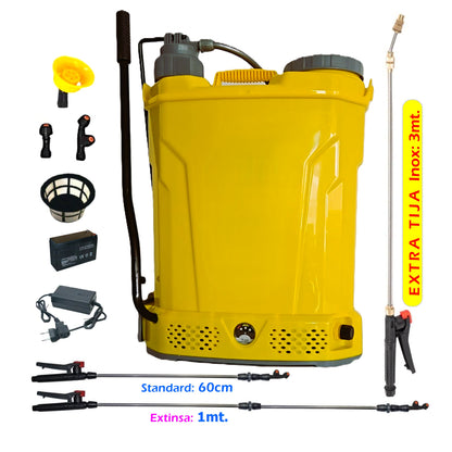 VARA-OFERTELOR *PROMO* SET POMPINA Pompa 18L Tratamente Pomi, Legume si Vie, cu Acumulator+Manuala, Vermorel GALBEN, tija extensibila 1m, + TIJA INOX Extensibila 3 Metri, +EXTRA Furtun si Maner