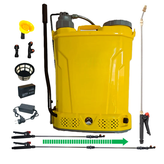 SET POMPINA Pompa 18 Litri Tratamente Pomi-Vie-Legume, Electrica cu Acumulator si Manuala, Vermorel GALBEN, tija extensibila 1m, + TIJA INOX Extensibila 3 Metri