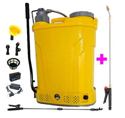 *BuzZ* SET Pompa Stropit POMPINA cu Acumulator si Manuala, 18 Litri, Vermorel GALBEN, tija extensibila 1m, + TIJA INOX Extensibila 3 Metri