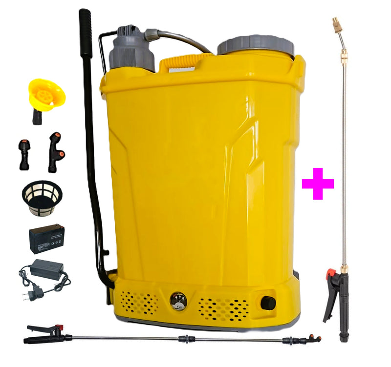*BLACK-FRIDAY* SET POMPINA Vermorel 18 Litri, Electric cu Acumulator+Manual, GALBEN, tija extensibila 1m, + TIJA INOX Extensibila 3 Metri + EXTRA Furtun si Maner
