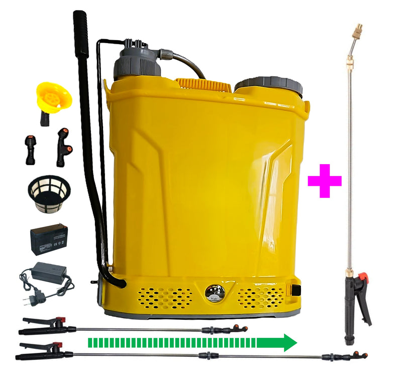 SEZONUL-OFERTELOR *PROMO* SET POMPINA Pompa acumulator+Manuala 18L, Tratamente Pomi si Vie, Vermorel GALBEN, tija extensibila 1m, + TIJA INOX Extensibila 3 Metri, +EXTRA Furtun si Maner