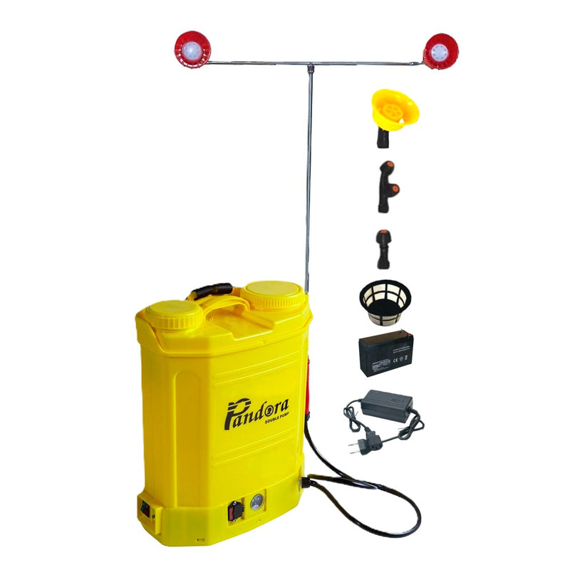 Pompa de stropit cu acumulator Pandora 17L, cu pompa dubla, Vermorel electric cu pompa dubla Galben