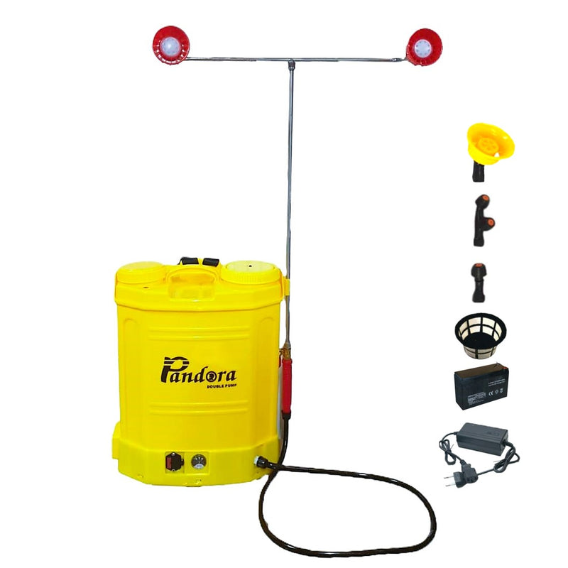Pompa de stropit cu acumulator Pandora 17L, cu pompa dubla, Vermorel electric cu pompa dubla Galben
