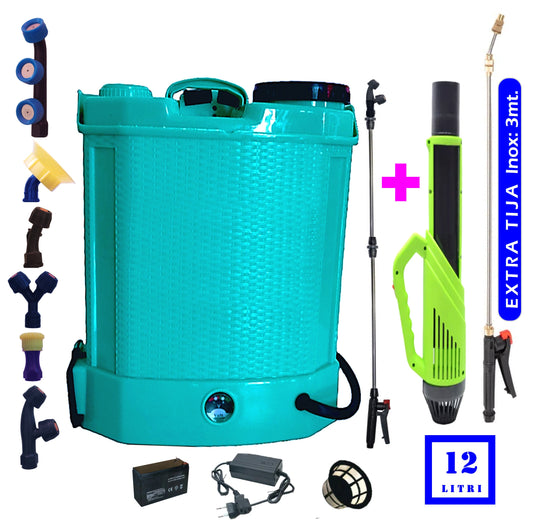 Pompa stropit 12L electrica E-FERMIERUL, Vermorel cu acumulator+ATOMIZOR+LANCE 3 Metri