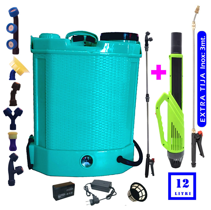 SEZONUL-OFERTELOR Pompa stropit cu acumulator 12L E-FERMIERUL, Vermorel+ATOMIZOR+LANCE INOX 3m