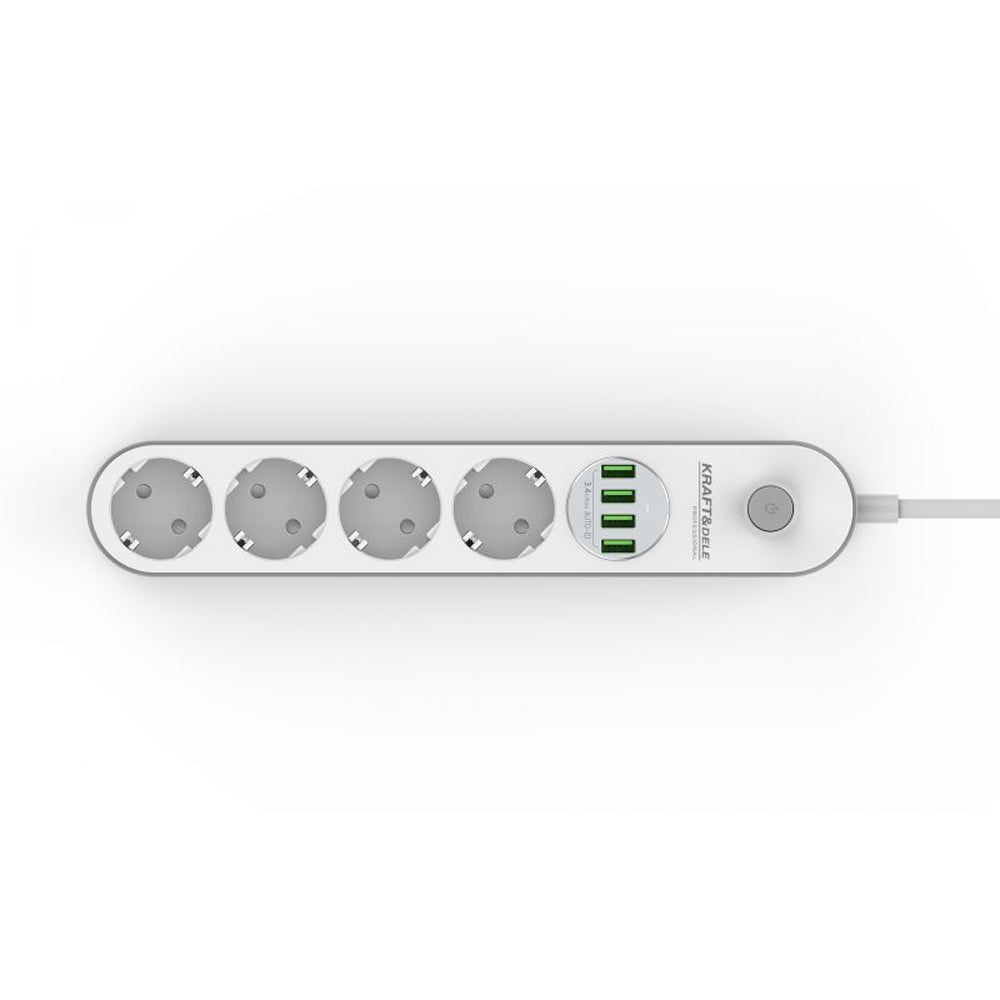 Prelungitor electric 2m cu intrerupator POLSKI K4030 4 prize, 4 mufe USB