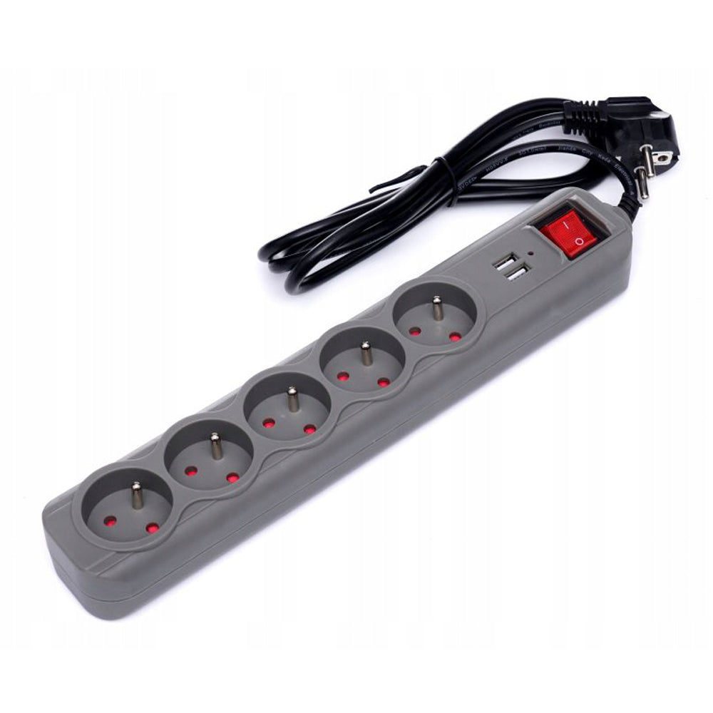 Prelungitor electric cu 5 prize, 2 mufe USB si intrerupator POLSKI K4034, lungime 3m