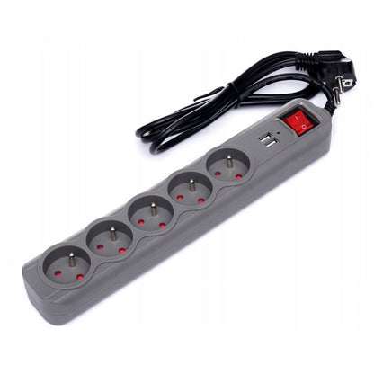 Prelungitor electric cu 5 prize, 2 mufe USB si intrerupator POLSKI K4034, lungime 3m