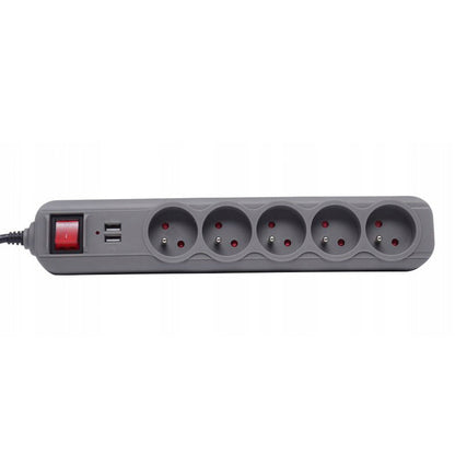 Prelungitor electric cu 5 prize, 2 mufe USB si intrerupator POLSKI K4034, lungime 3m