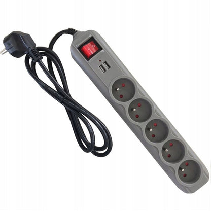 Prelungitor electric cu 5 prize, 2 mufe USB si intrerupator POLSKI K4034, lungime 3m