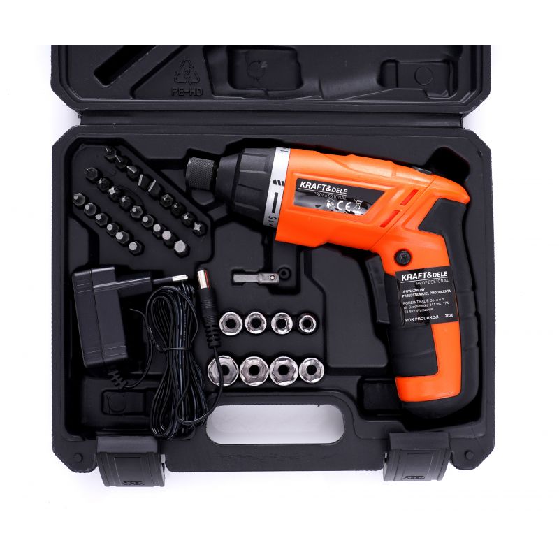 SET Surubelnita electrica pe acumulator POLSKI K1577, include 1 acumulator 3.6 V, 6 tubulare si 30 biti