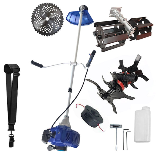 SET MOTOPRASITOARE si CULTIVATOR pe benzina NUOVO-BLUe Fuel-Economy 6CP, accesorii taiat vegetatie incluse