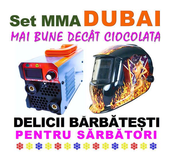 SET Sudura DUBAI, pentru sudura MMA CU ELECTROD, din Invertor Sudura MMA-300A cu posibilitate LIFT-TIG, + Masca Automata SUPERHOT-FLAMES, 1870-37107